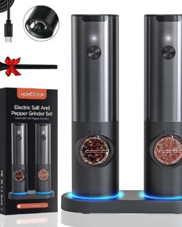 [2023 𝐔𝐩𝐠𝐫𝐚𝐝𝐞𝐝] Electric Salt and Pepper Grinder Set Rechargeable, No Battery Needed, One Hand Operation, Automatic Pepper Mill Refillable, Stainless Steel, Adjustable Coarseness, LED Light