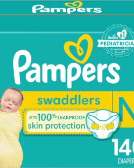 Pampers Swaddlers Newborn Diapers – Size 0, 140 Count, Ultra Soft Disposable Baby Diapers